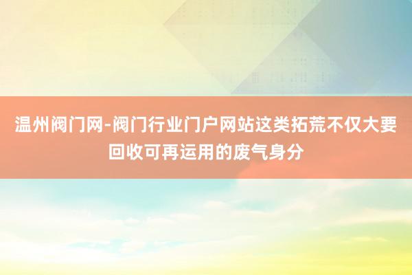温州阀门网-阀门行业门户网站这类拓荒不仅大要回收可再运用的废气身分